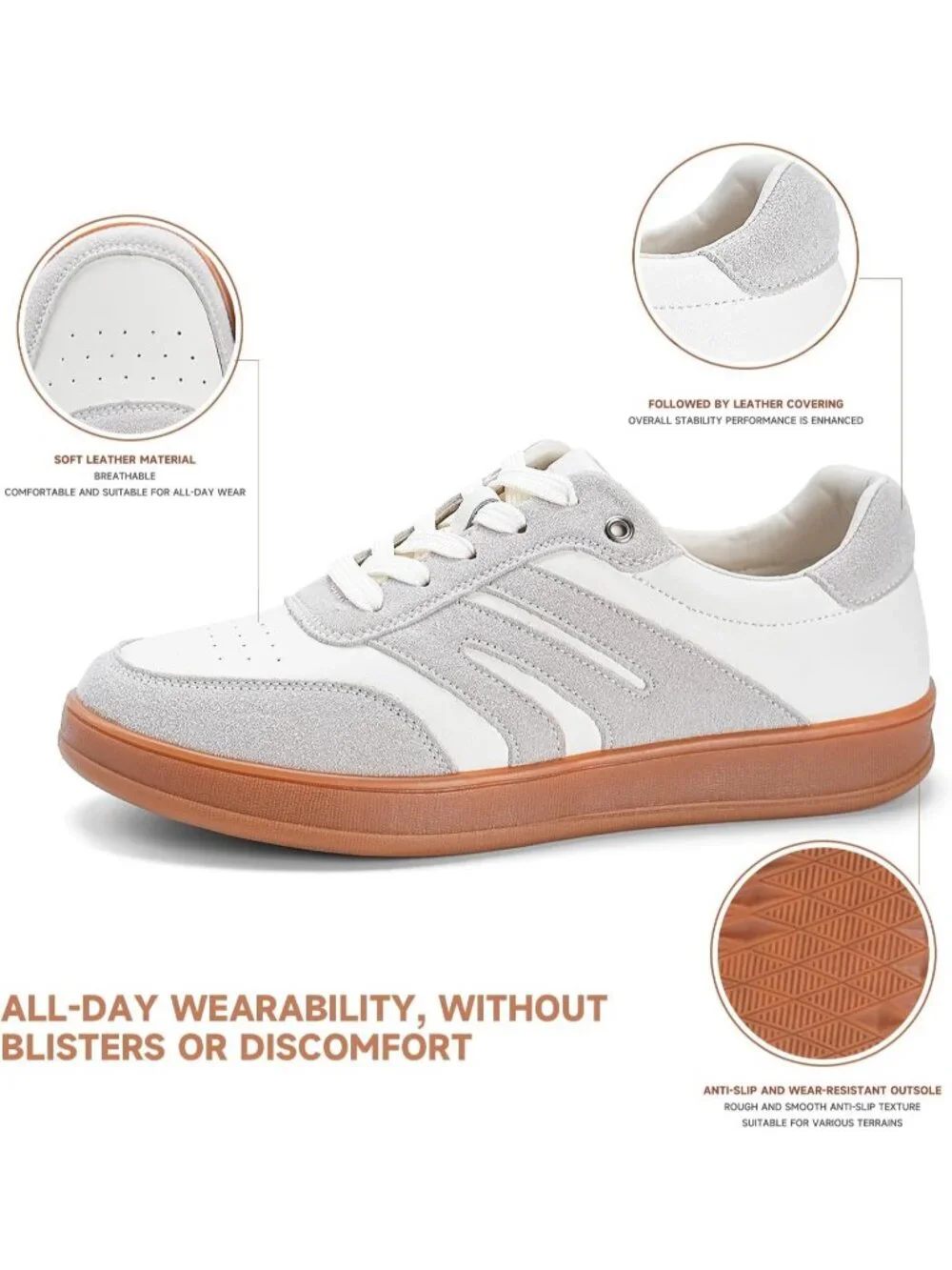 Women's White Tennis Shoes Casual Leather Low Top Athletic Running Sneakers